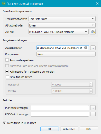 Transformationseinstellungen