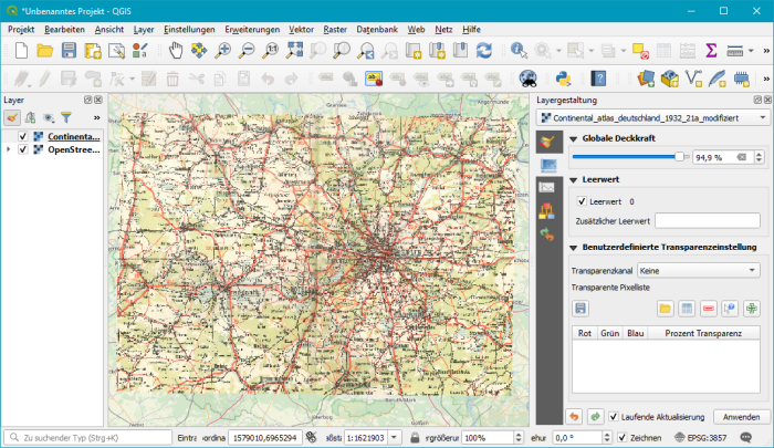 QGIS nach Georeferenzierung