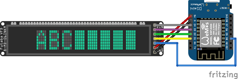 Vacuum Fluorescent Display Futuba 8-MD-06INKM am ESP8266