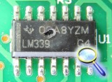 Verschmorter, defekter  Operationsverstrker (OpAmp) LM339